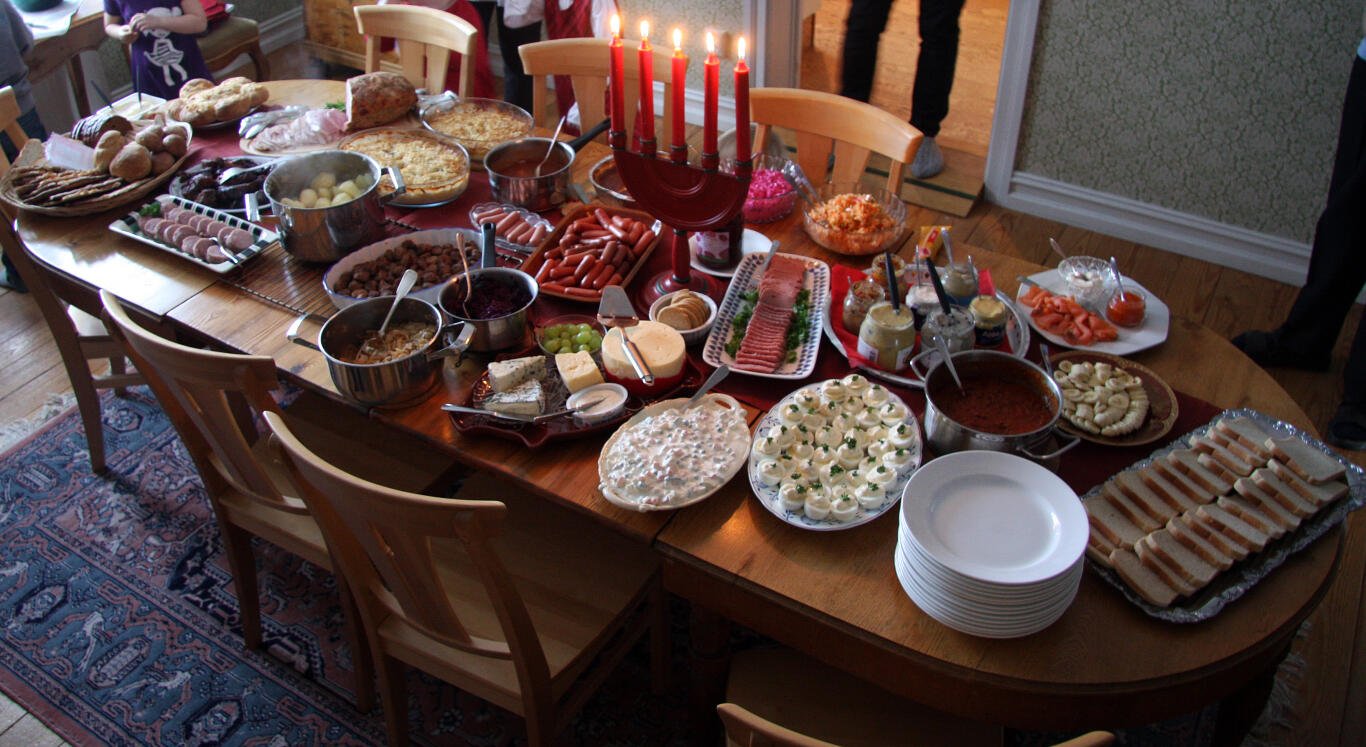 Swedish Christmas smörgåsbord in a home setting.