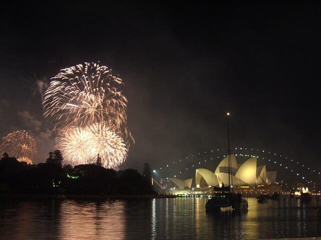 2005 Sydney Harbour nytårsaften Fyrværkeri over Sydney Harbour Bridge og Sydney Opera House