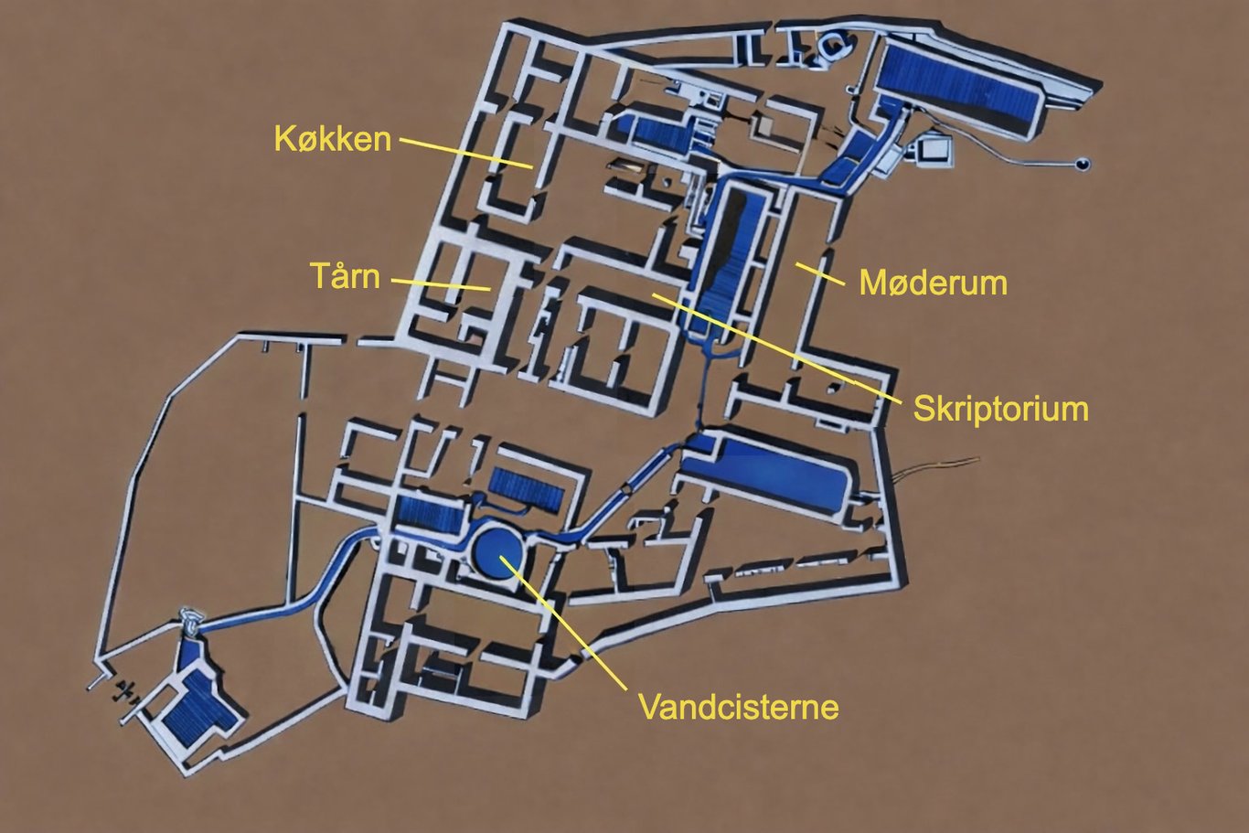 Plan du site de Qumran qui ne pouvait abriter plus de 50 personnes. Il n'a été découvert aucun chemin entre les ruines et les grottes qui aurait pu faire penser que les grottes servaient de lieu de travail ou de méditation.