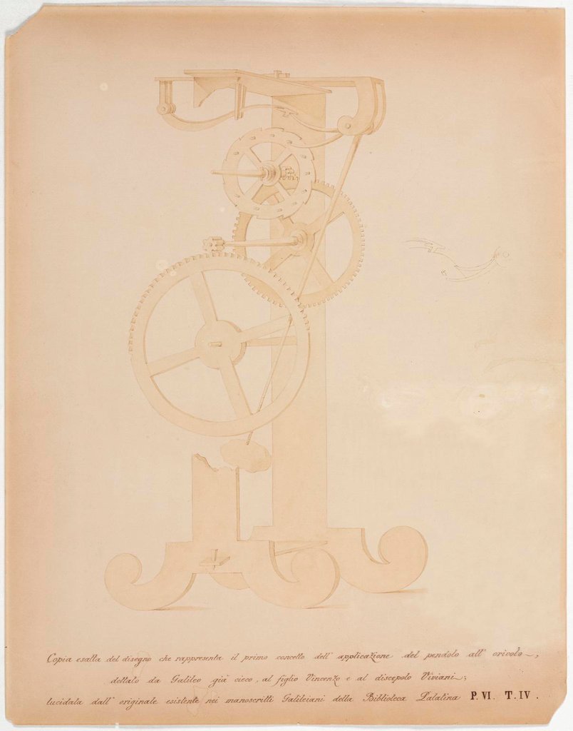 Plan de l'horloge de Galilée, réalisé par Vincenzo Viviani (1622-1703), son biographe et ami.