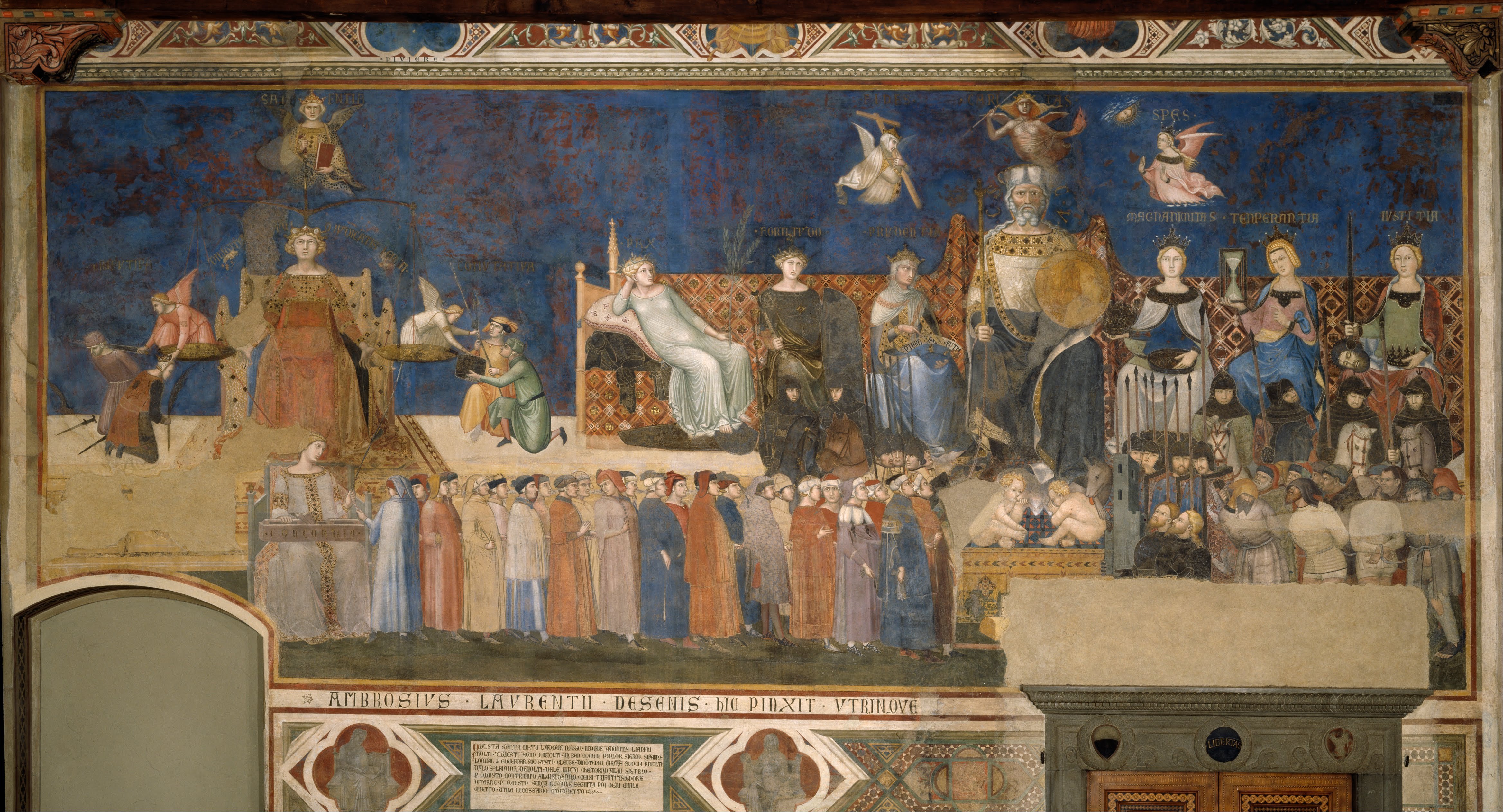 Allégorie du Bon Gouvernement, qui est le mur nord de l'ensemble de fresque d'Ambrogio Lorenzetti