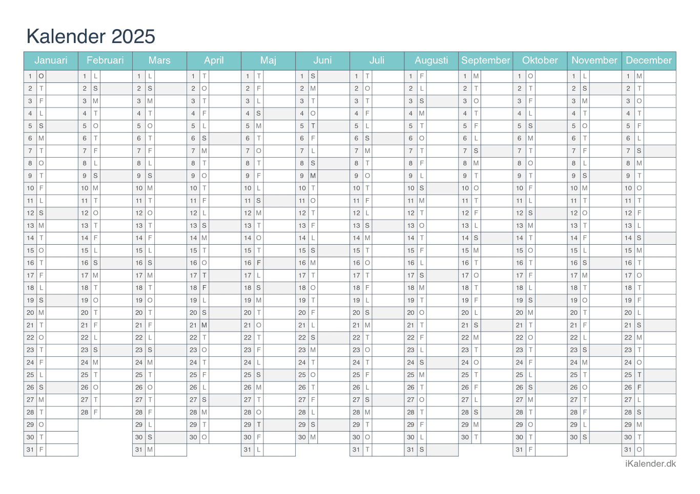 Kalender 2025 - Turkis