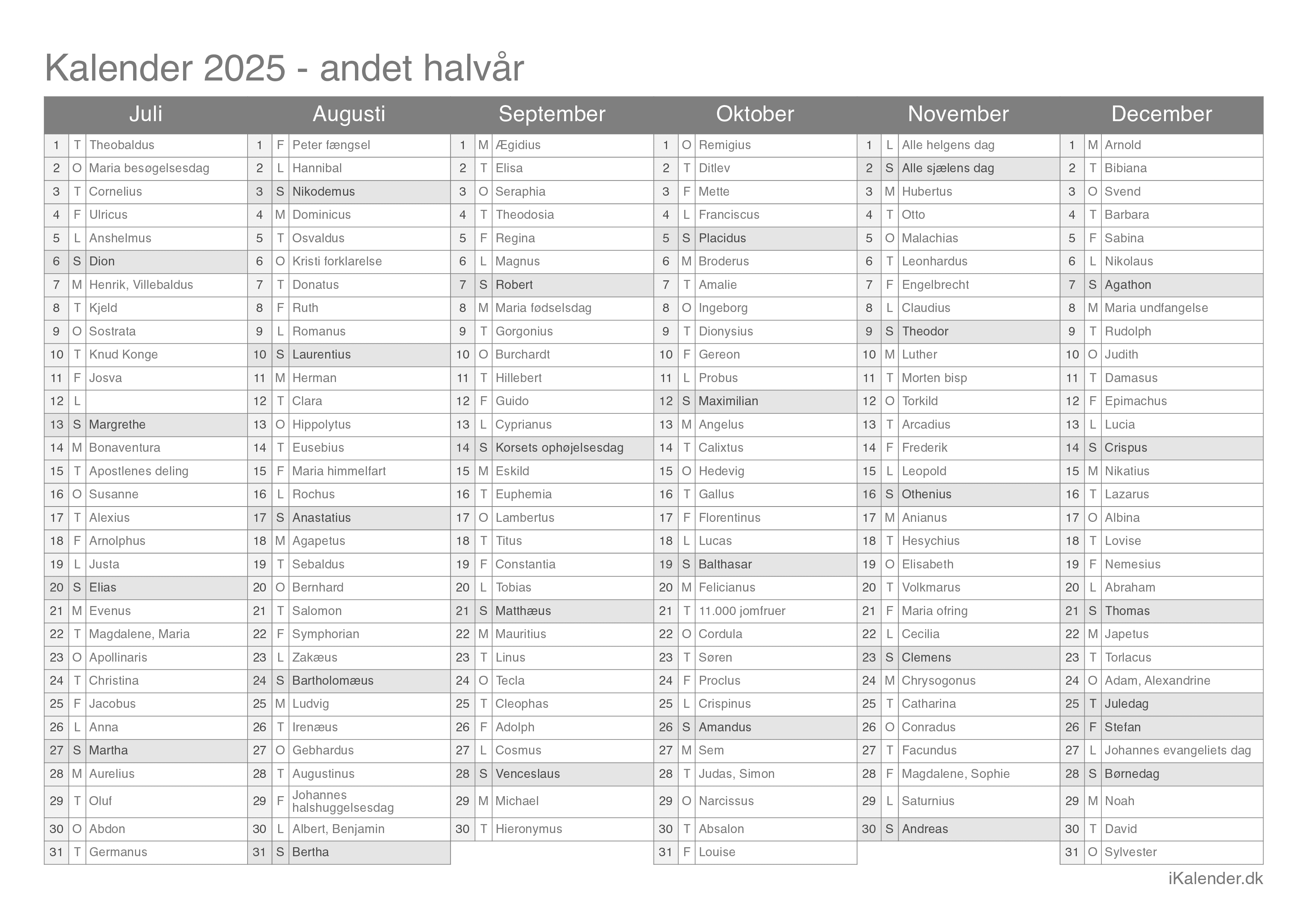 Kalender 2025 Til Print PDF Eller Excel Kalender 2025 Til Print PDF Eller Excel
