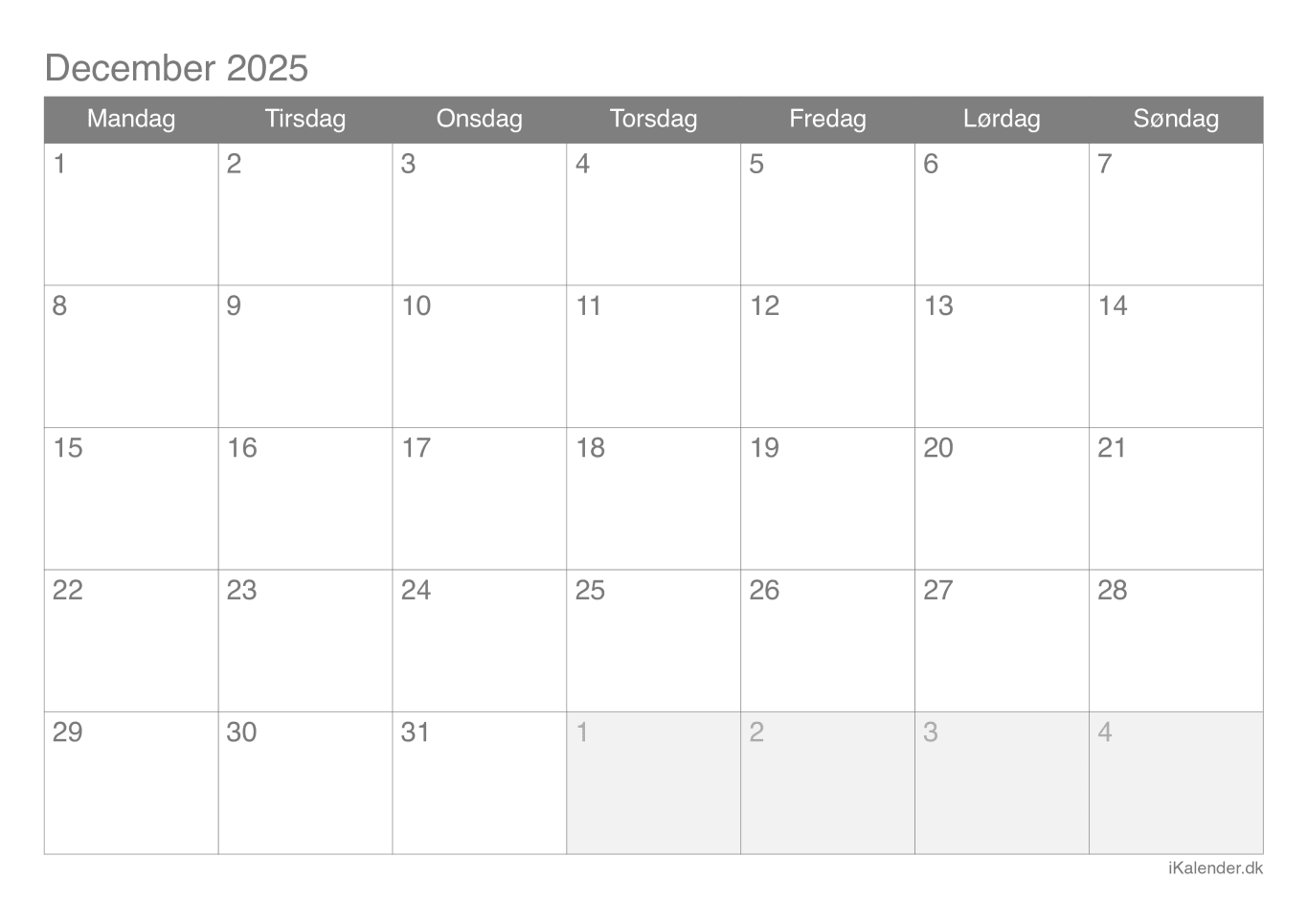 Kalender december 2025