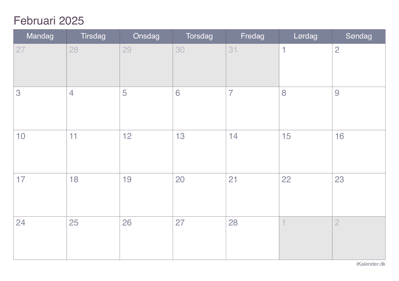 Kalender februar 2025 - Office