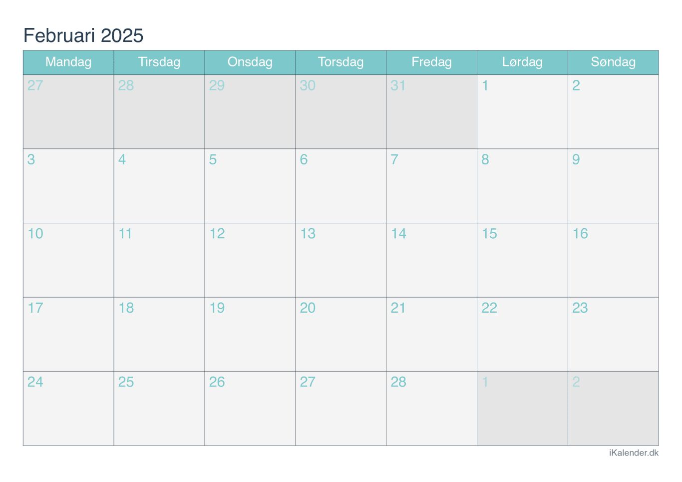 Kalender februar 2025 - Turkis