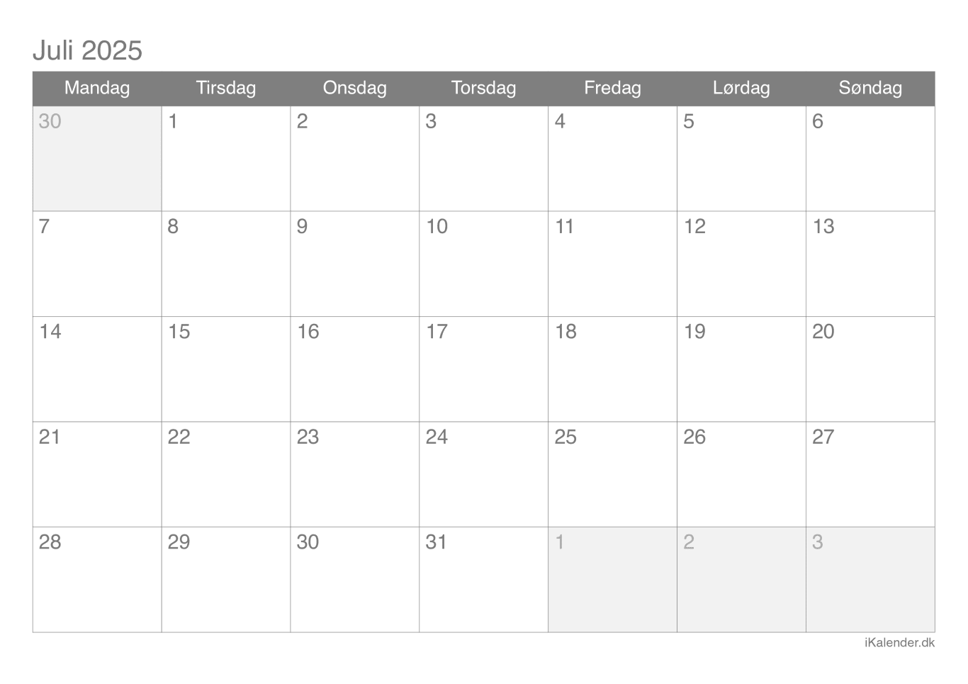 Kalender juli 2025