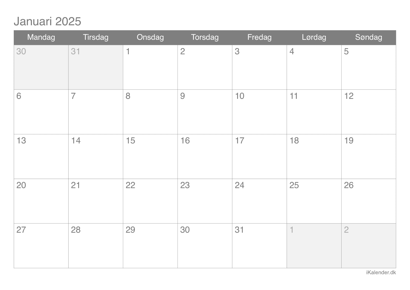 Kalender efter måned 2025