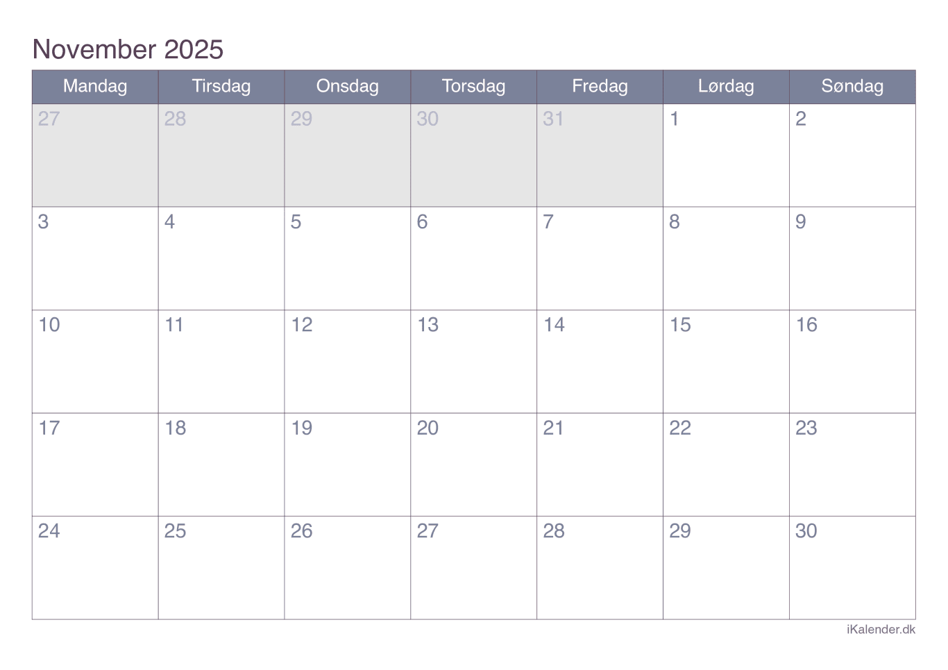 Kalender november 2025 - Office