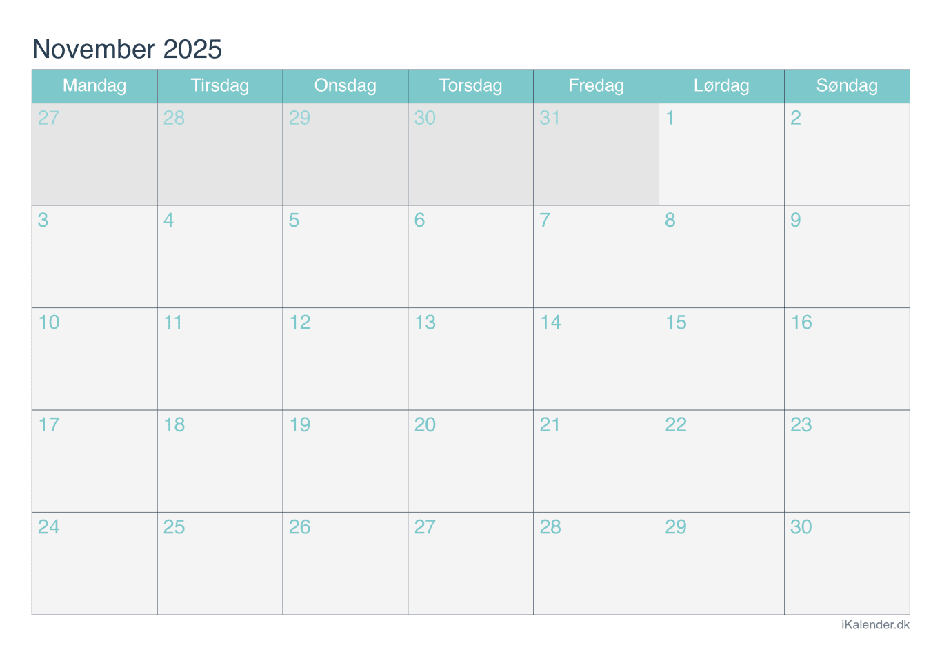 Kalender november 2025 - Turkis