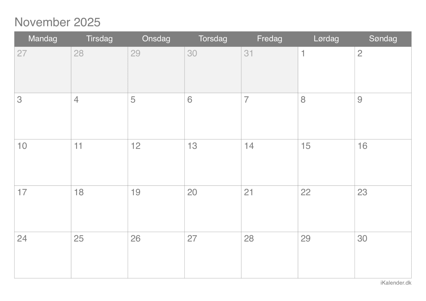 Kalender november 2025