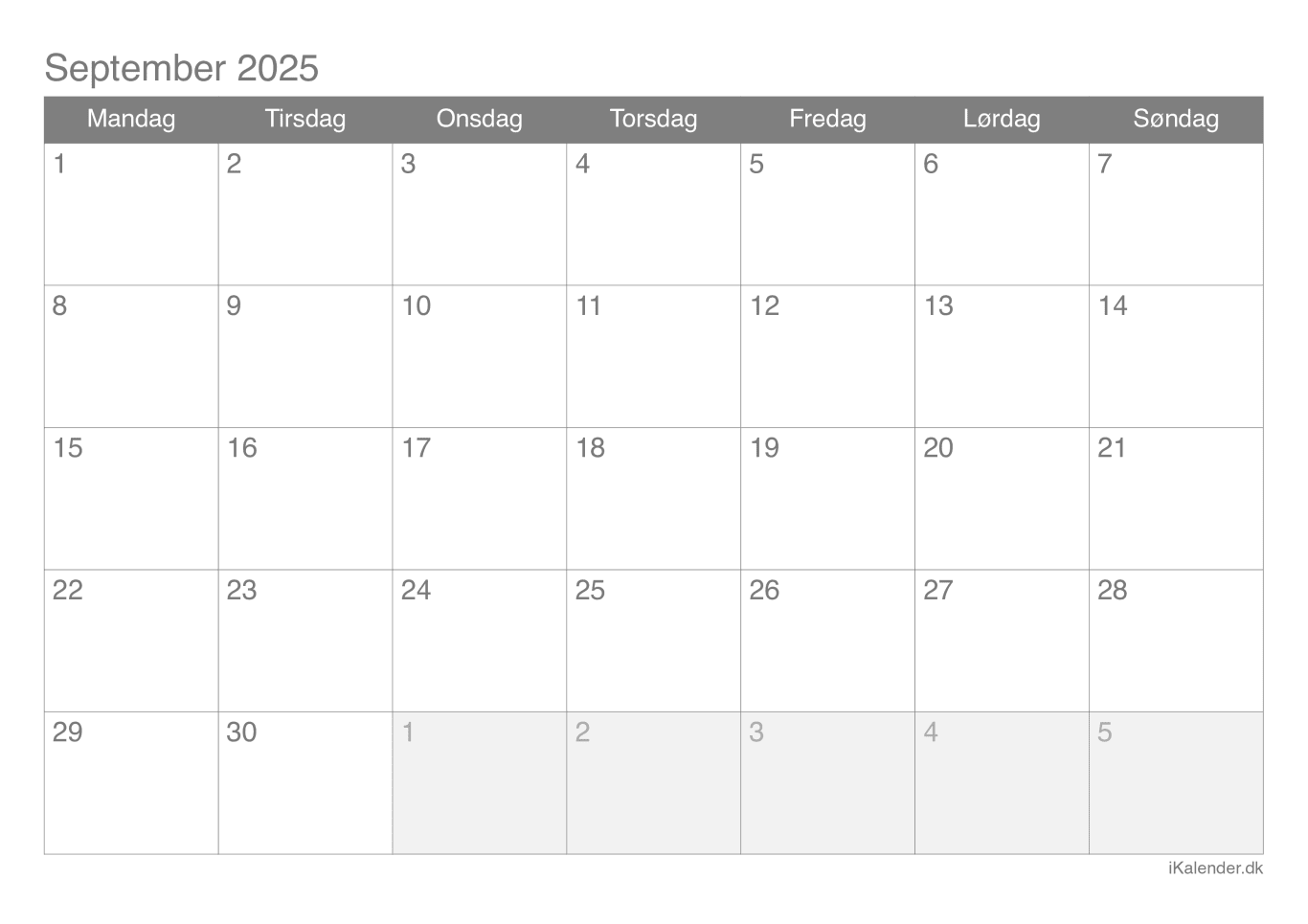 Kalender september 2025