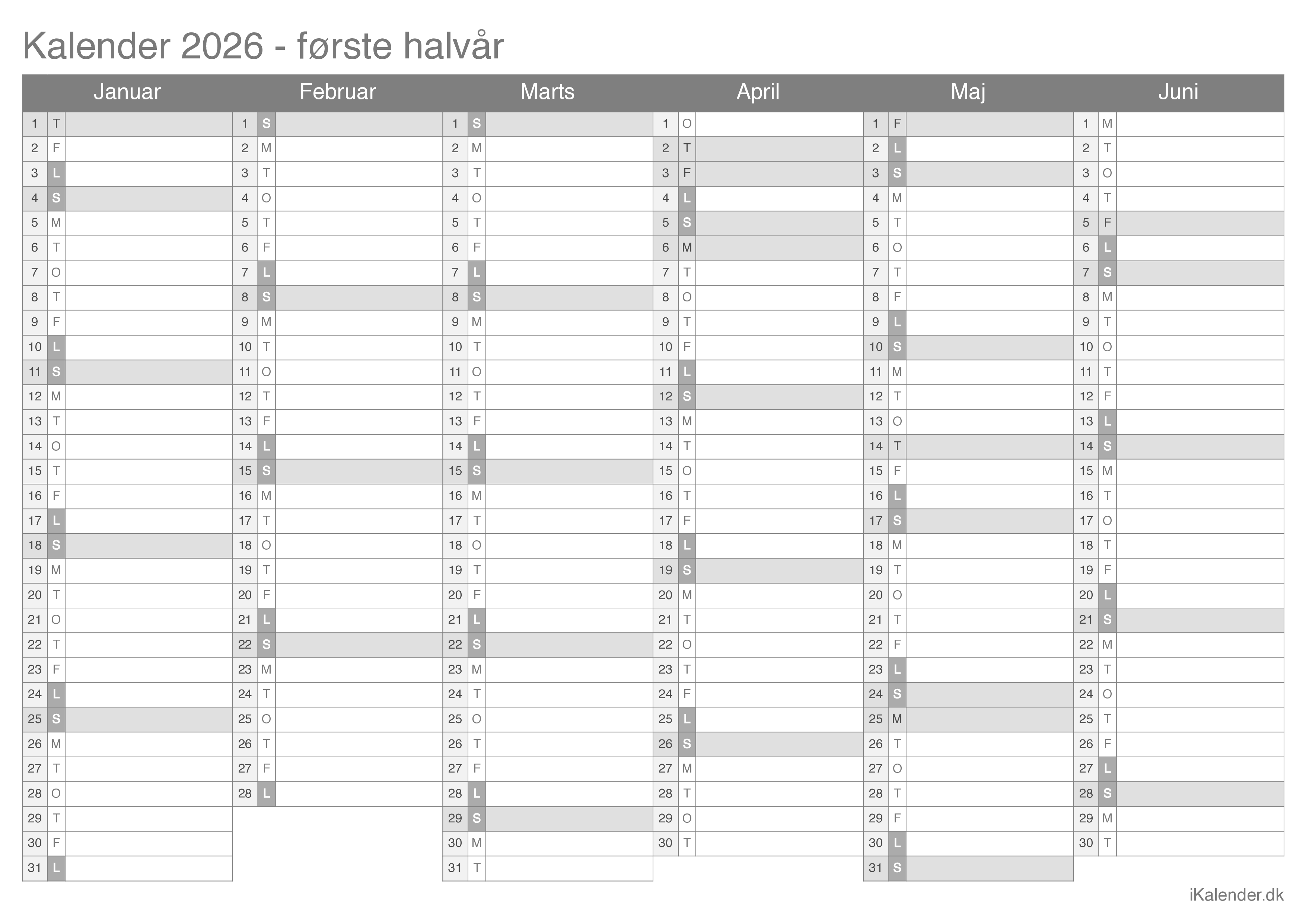 Halvårskalender 2026