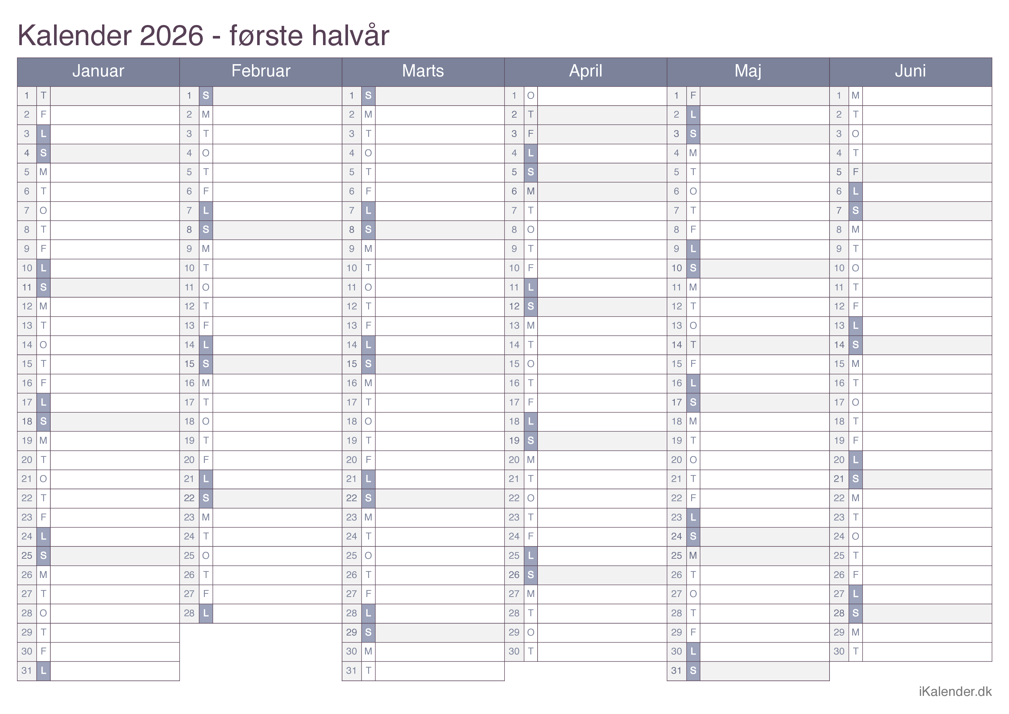 Halvårskalender 2026 - Office