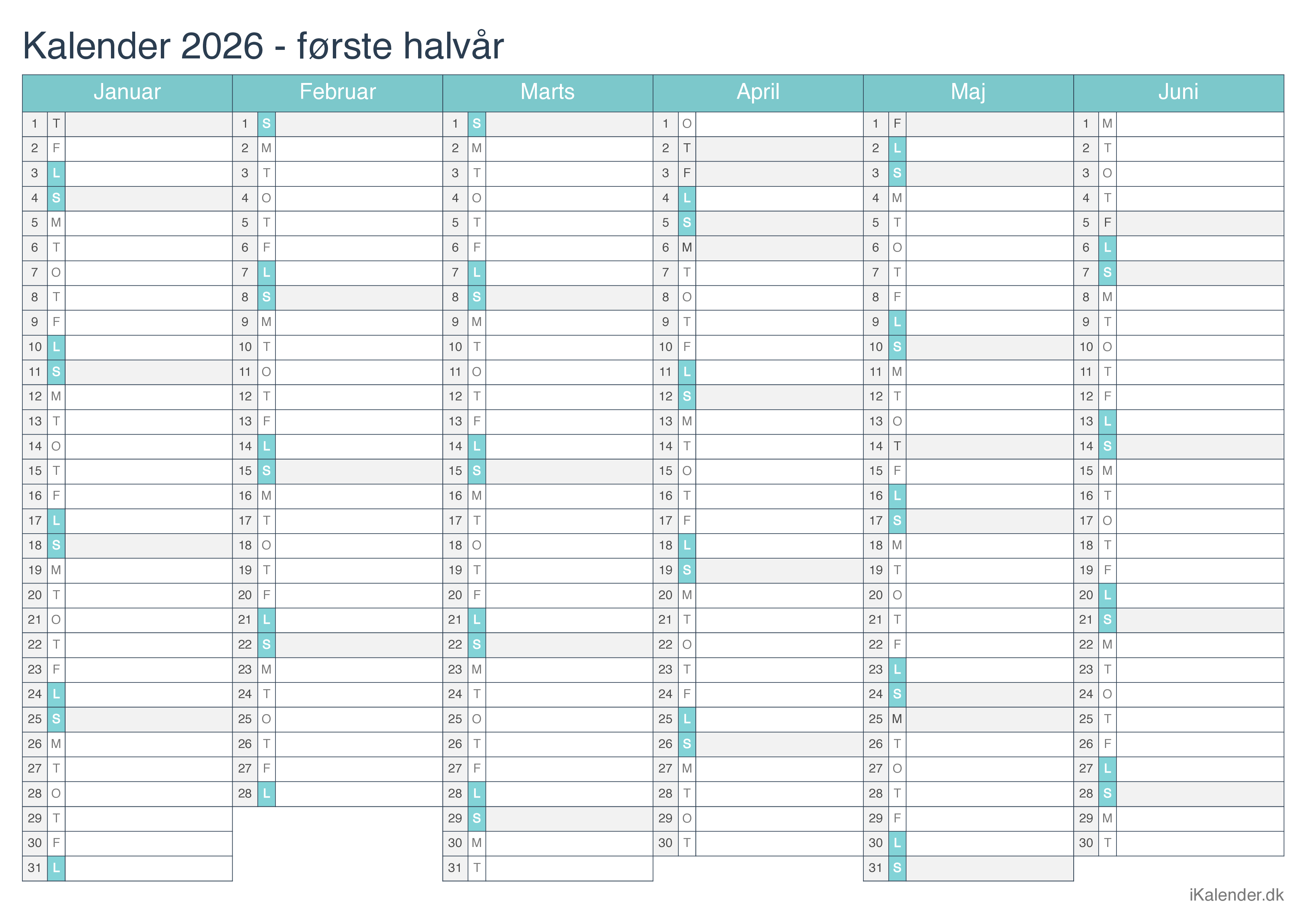 Halvårskalender 2026 - Turkis