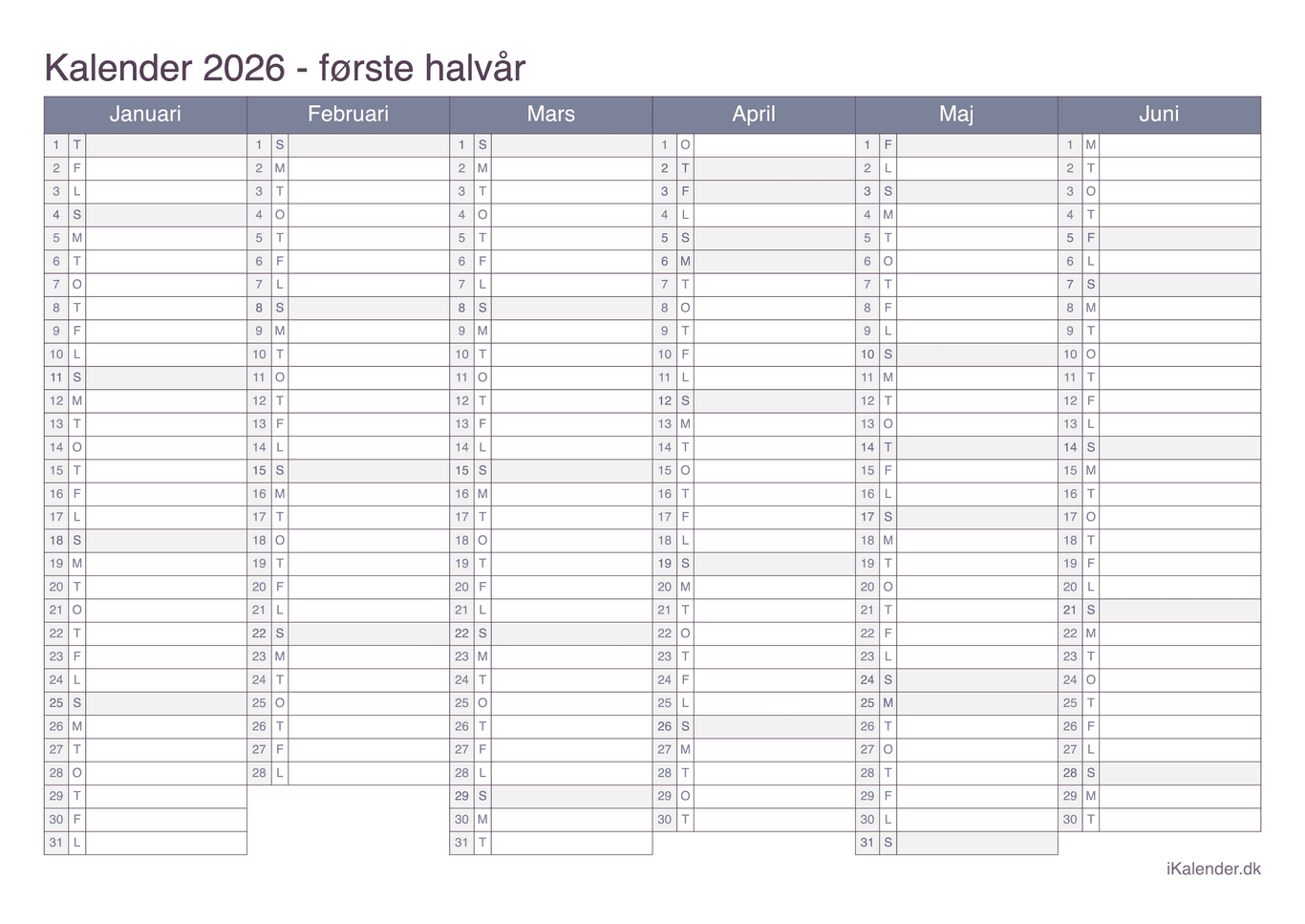 Halvårskalender 2026 - Office