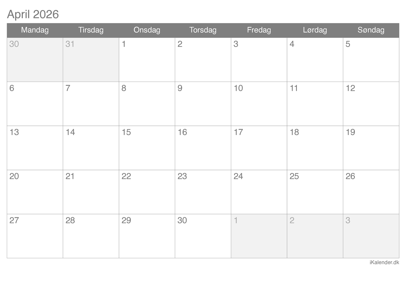 Kalender april 2026