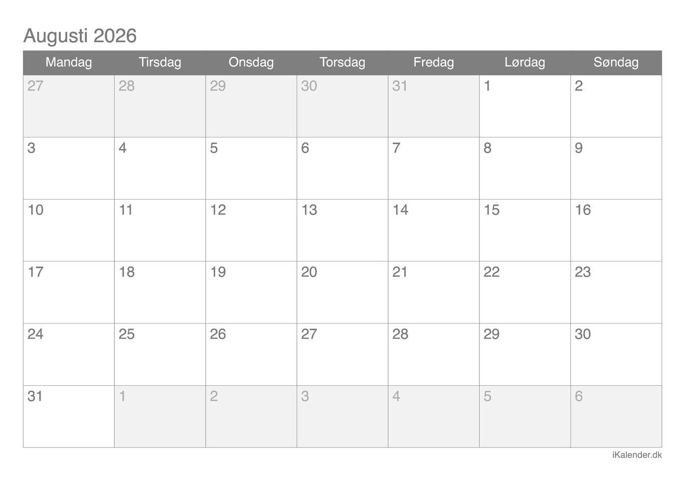 Kalender august 2026