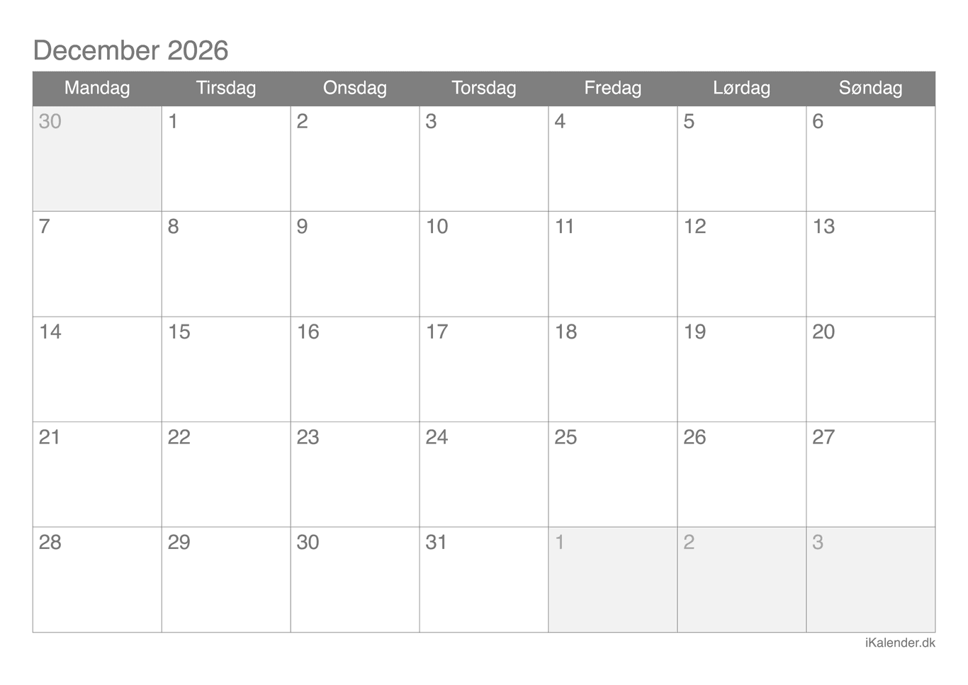 Kalender december 2026
