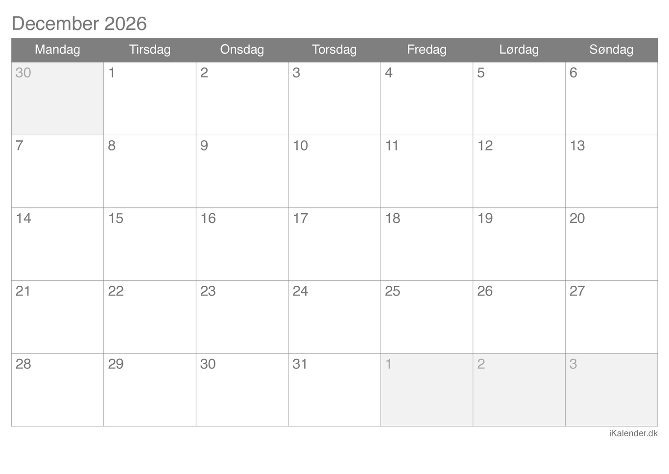 Kalender december 2026