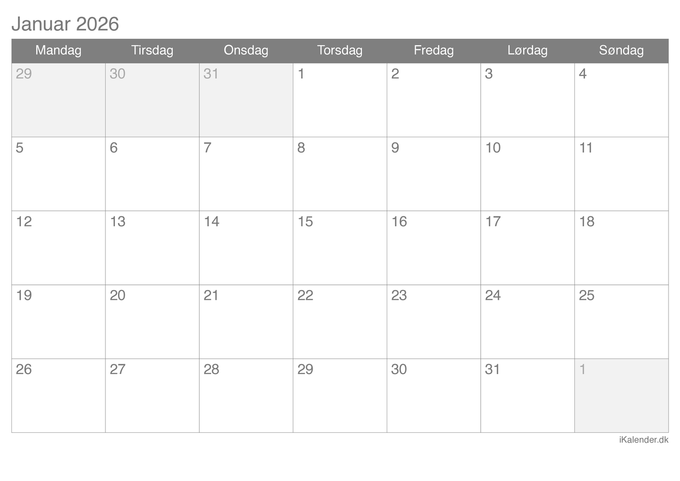Kalender januar 2026