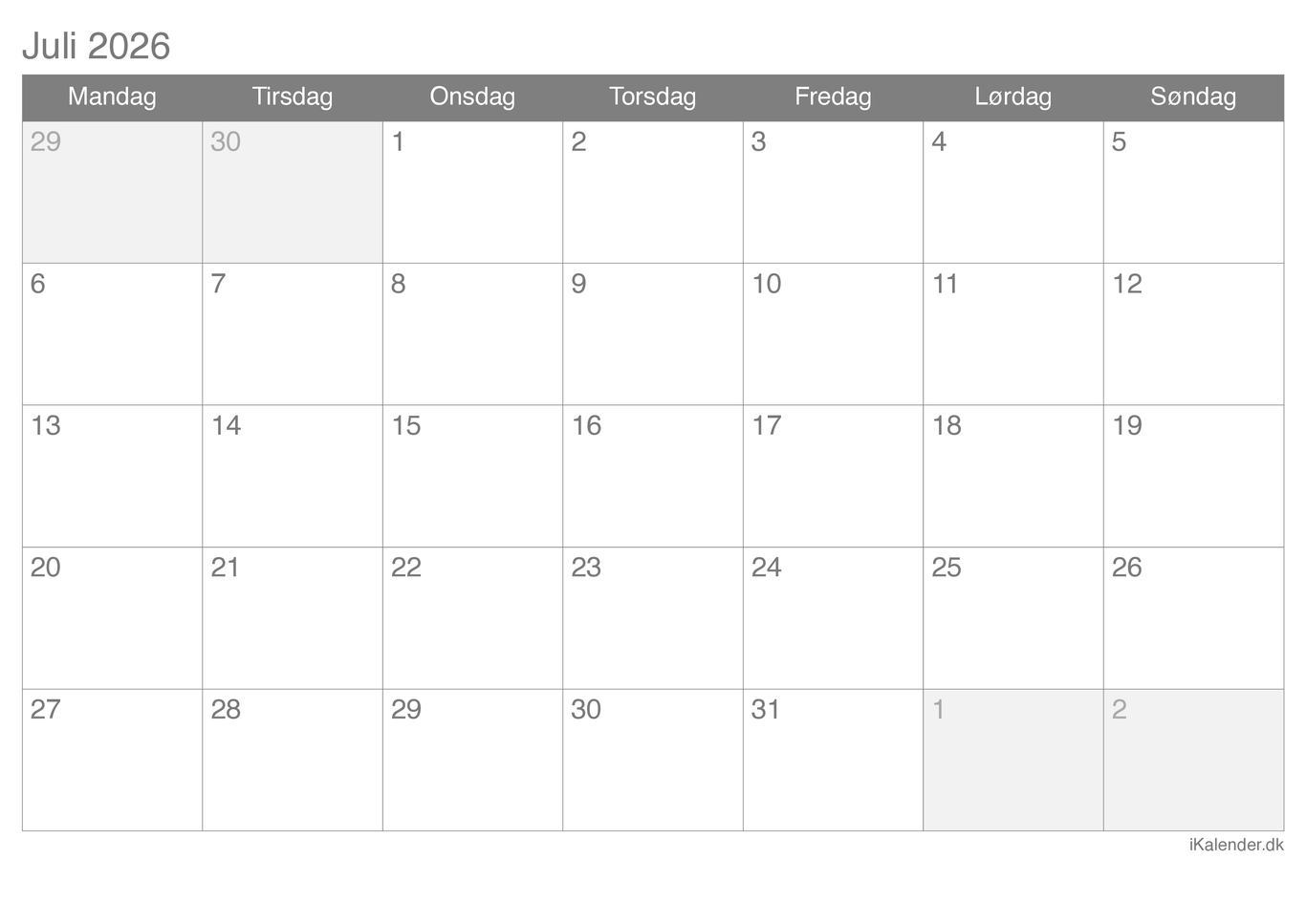 Kalender juli 2026