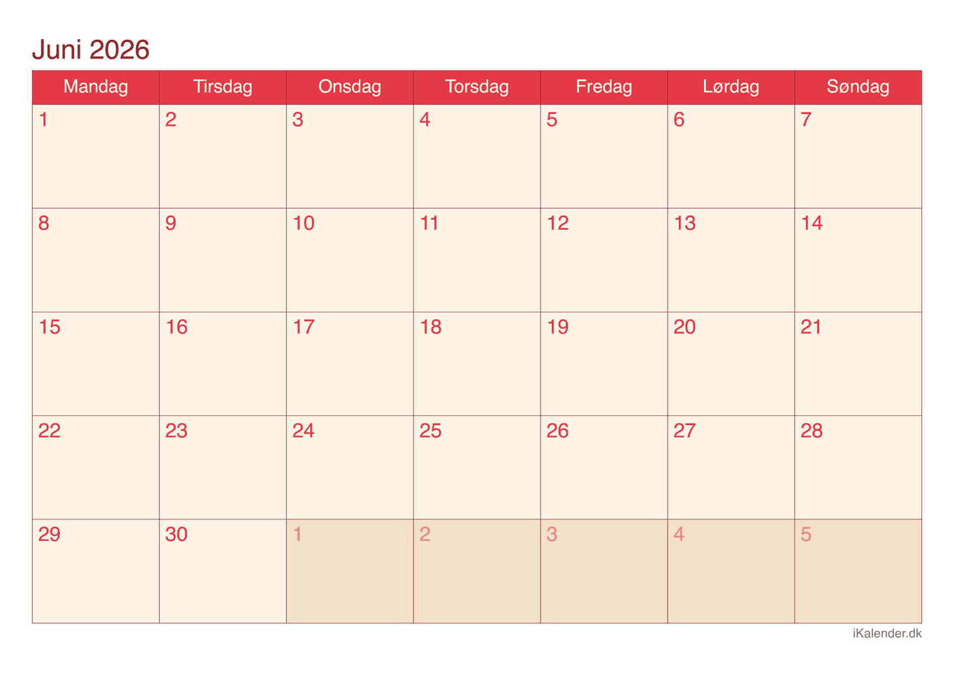 Kalender juni 2026 - Cherry