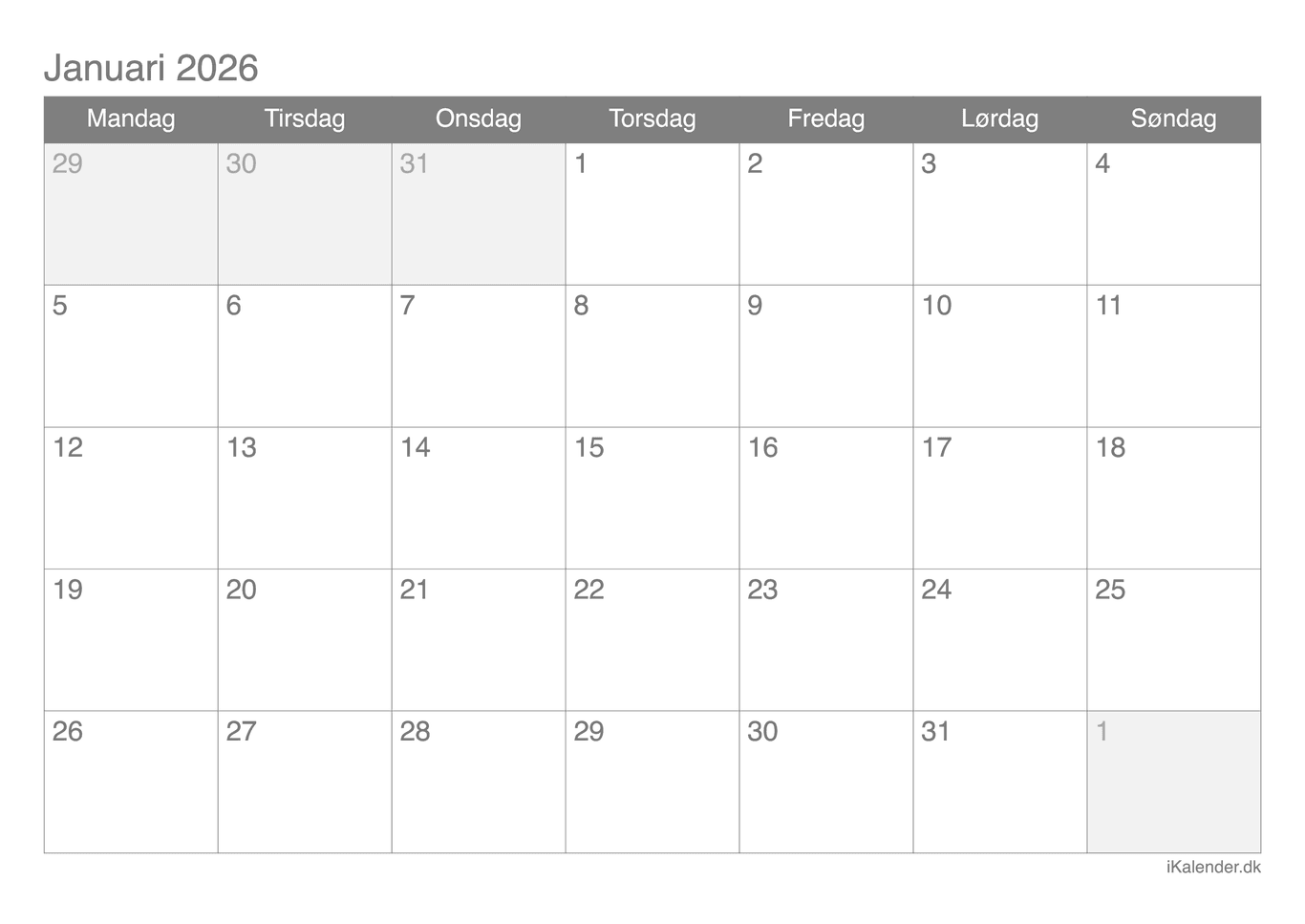 Kalender efter måned 2026