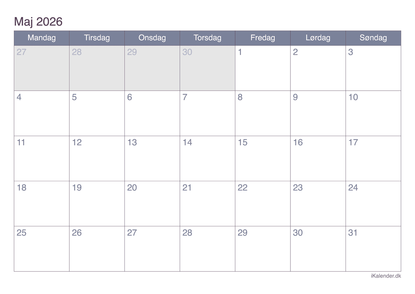 Kalender maj 2026 - Office