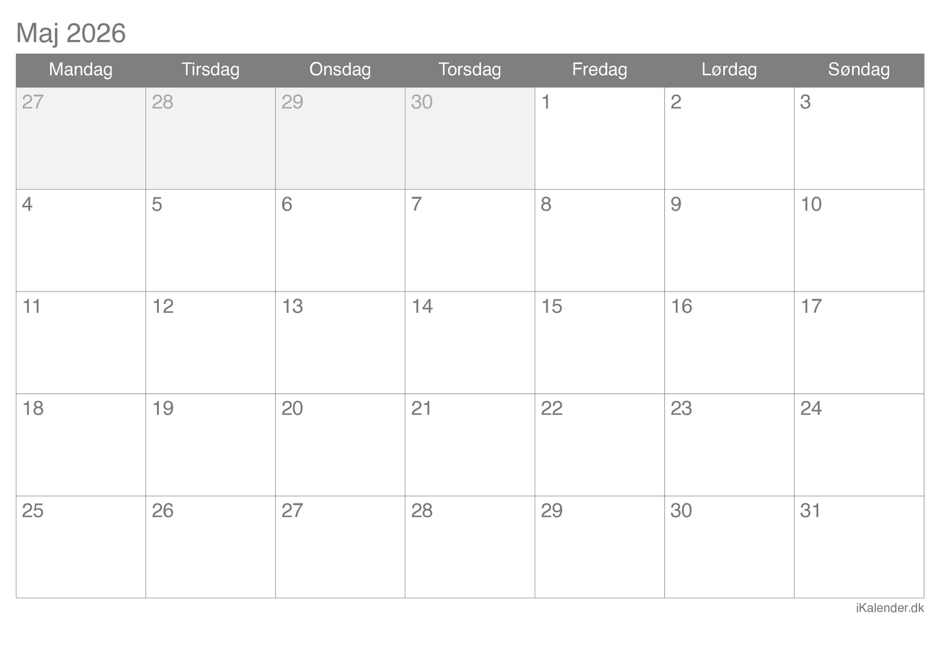 Kalender maj 2026