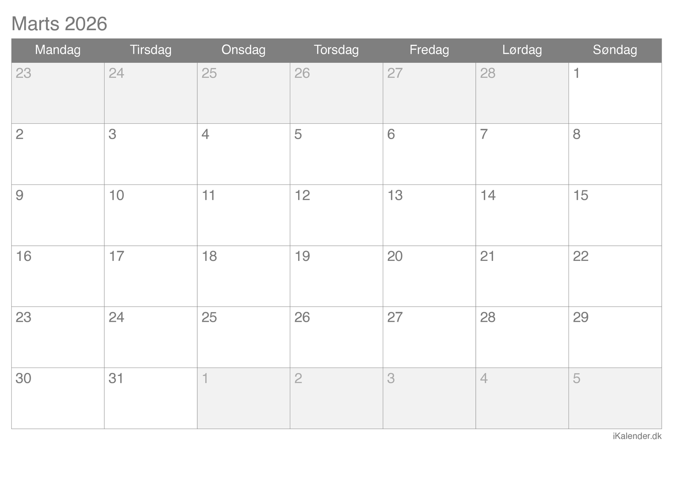 Kalender marts 2026