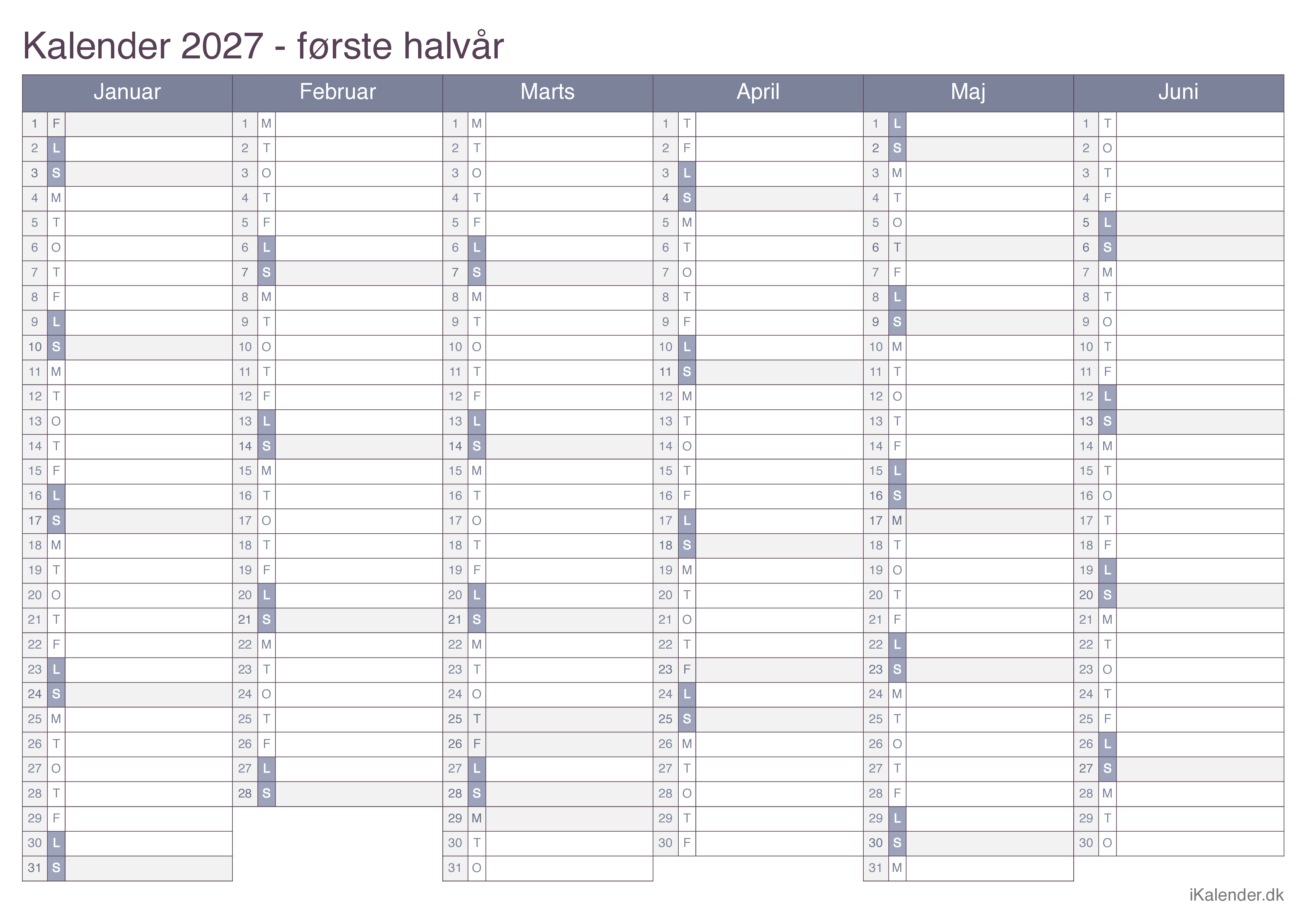 Halvårskalender 2027 - Office