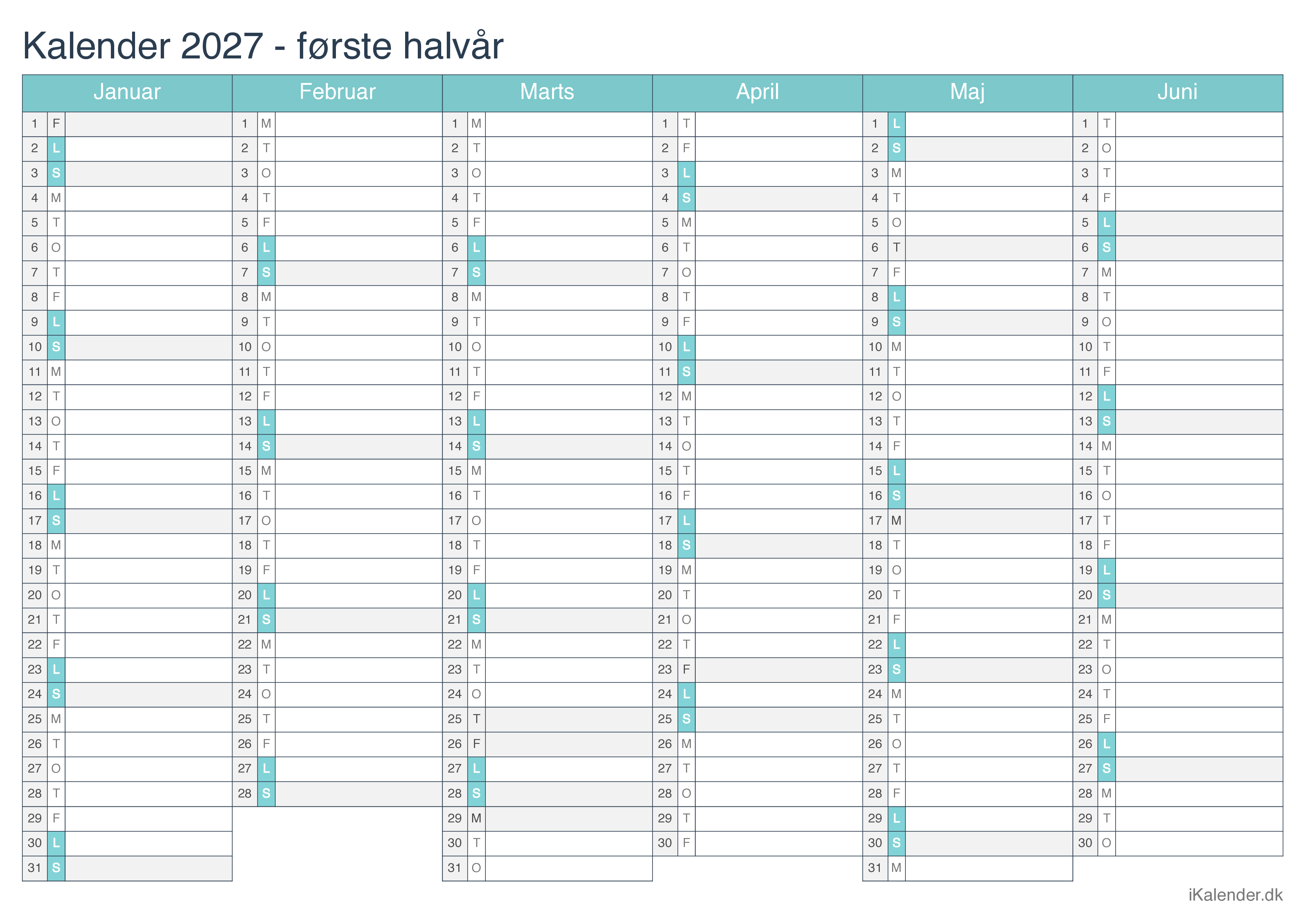 Halvårskalender 2027 - Turkis