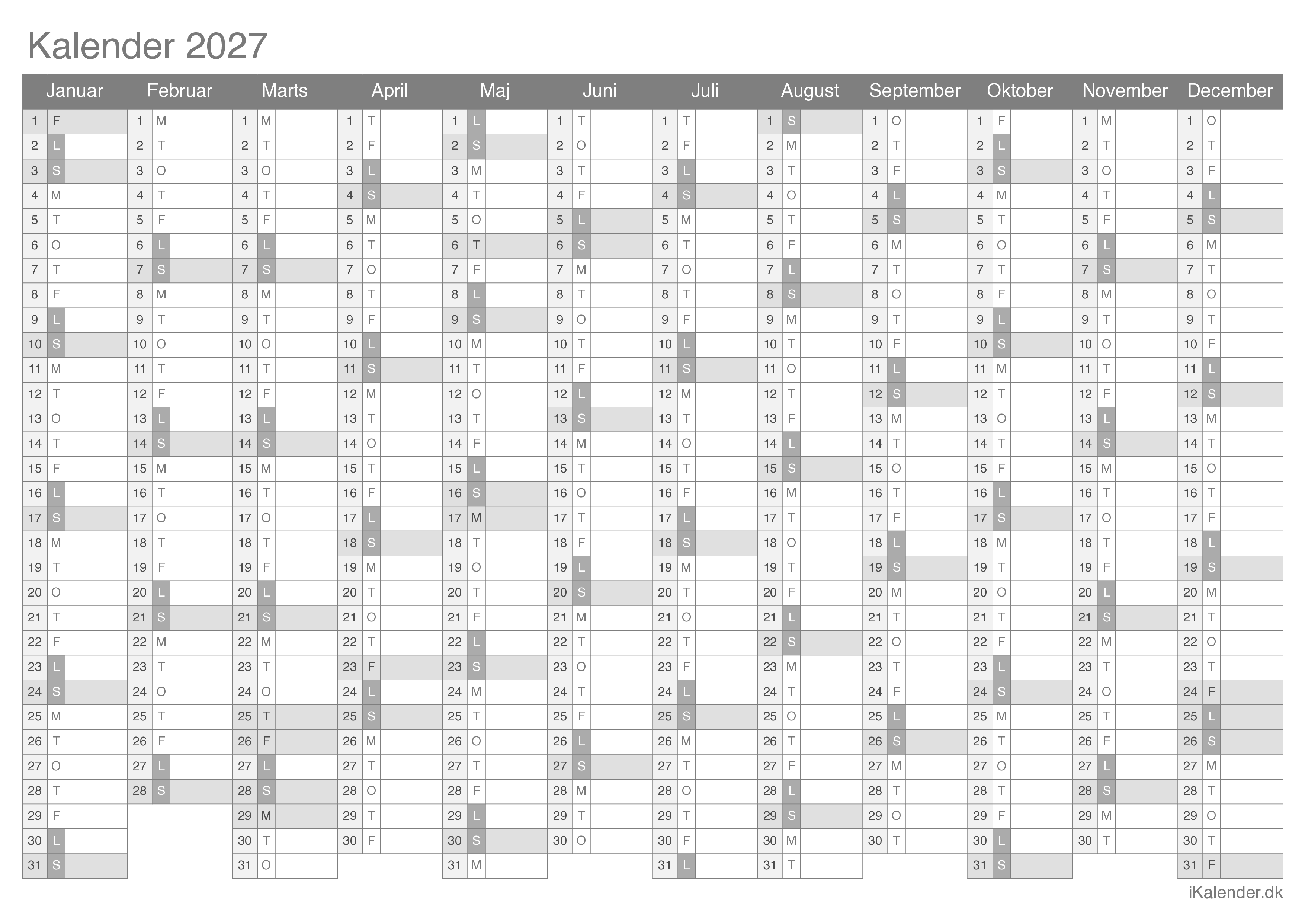 Kalender 2027