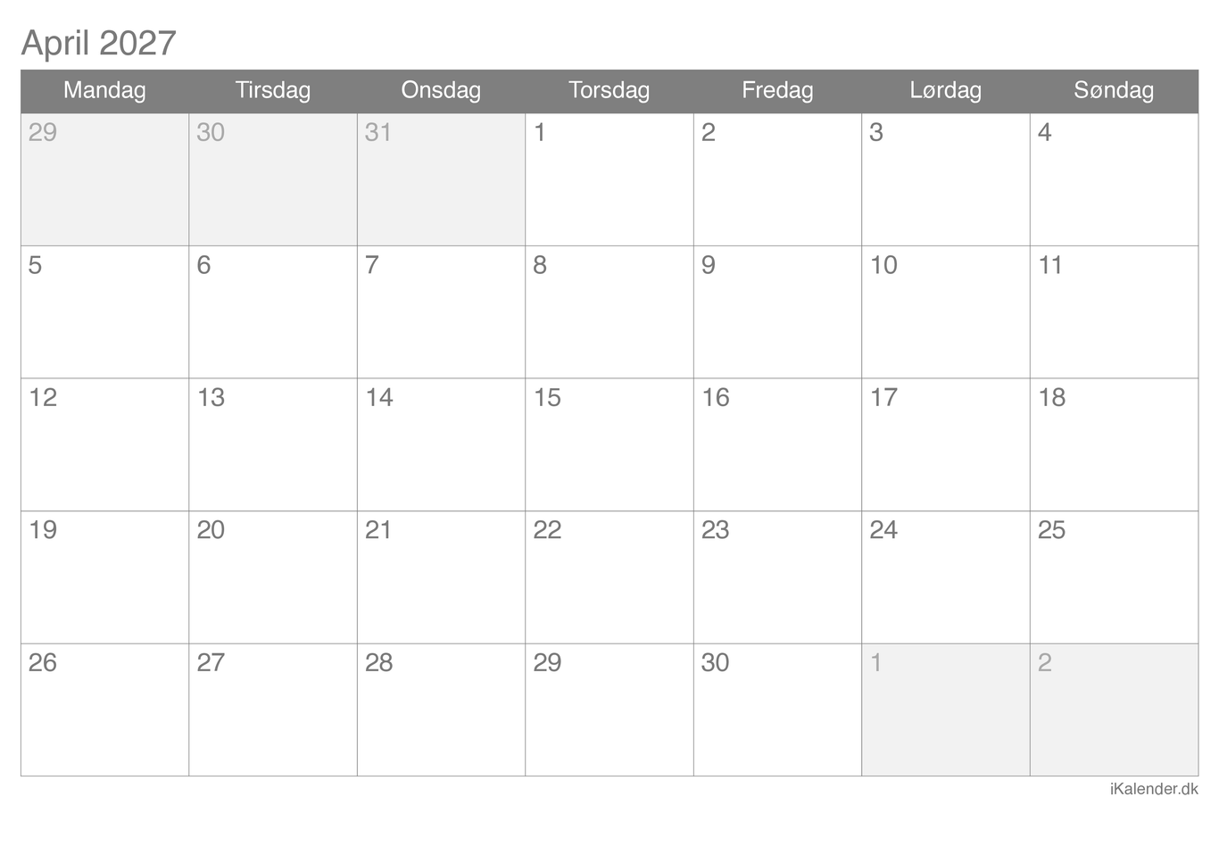 Kalender april 2027
