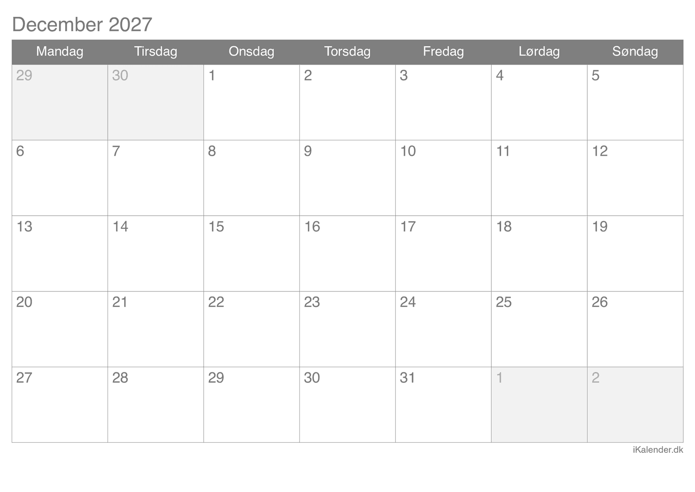 Kalender december 2027