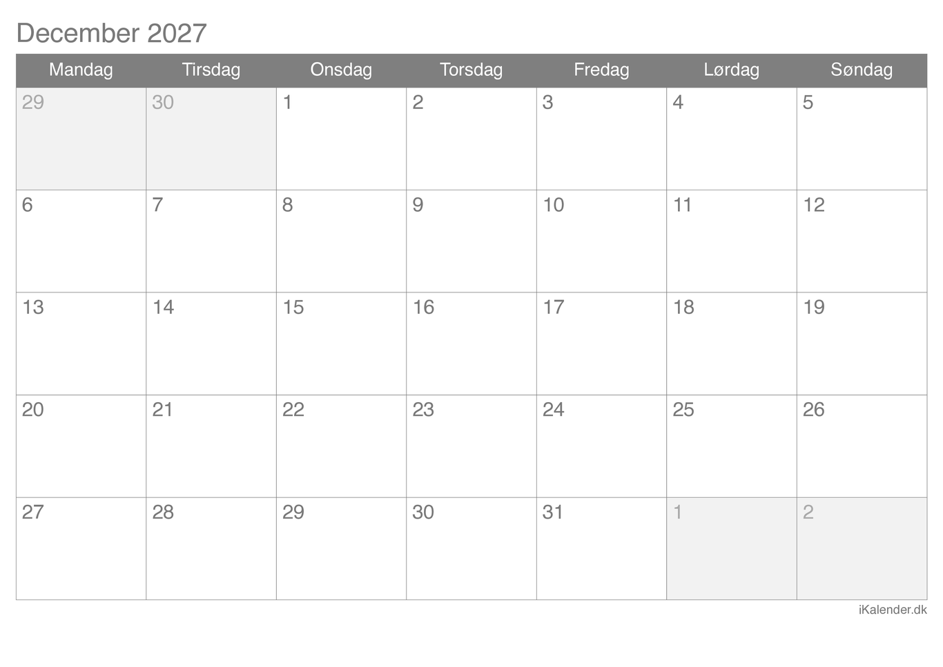 Kalender december 2027
