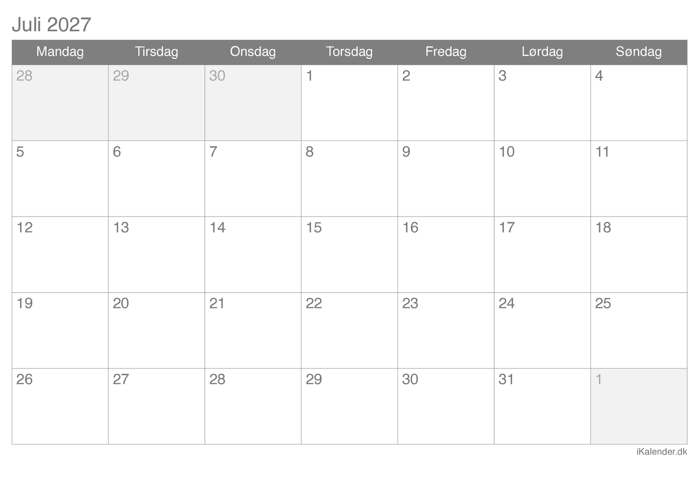 Kalender juli 2027