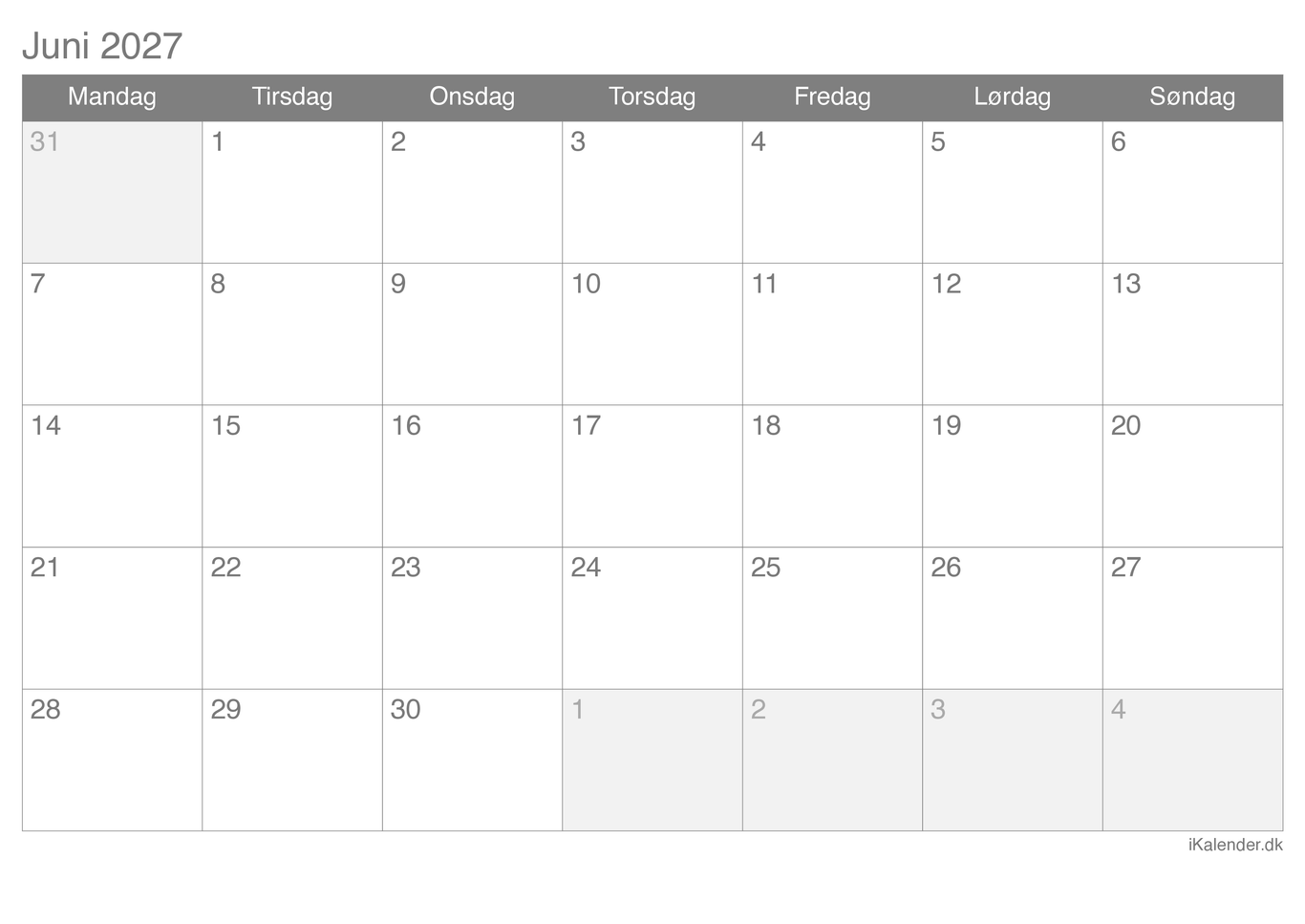 Kalender juni 2027