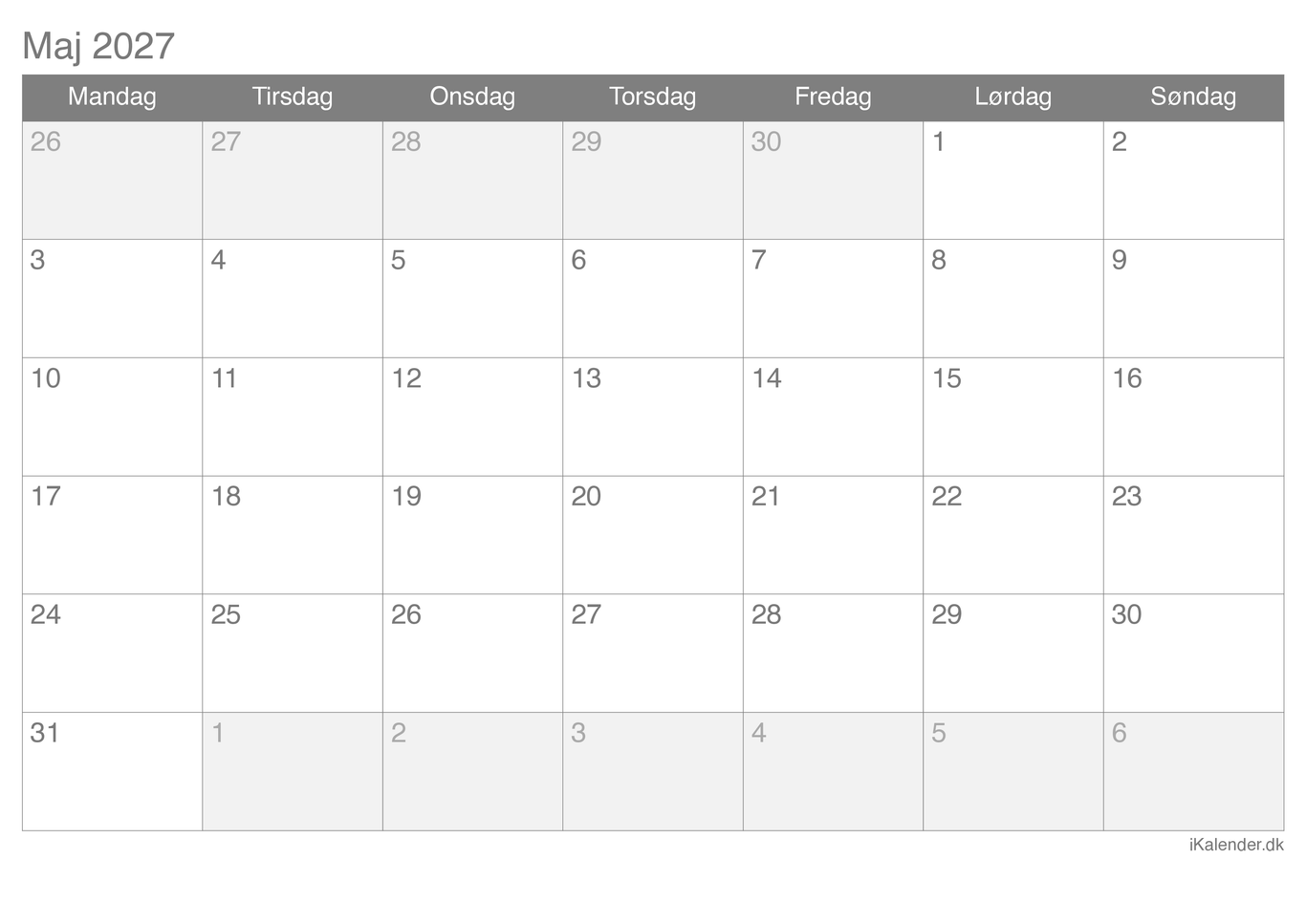 Kalender maj 2027