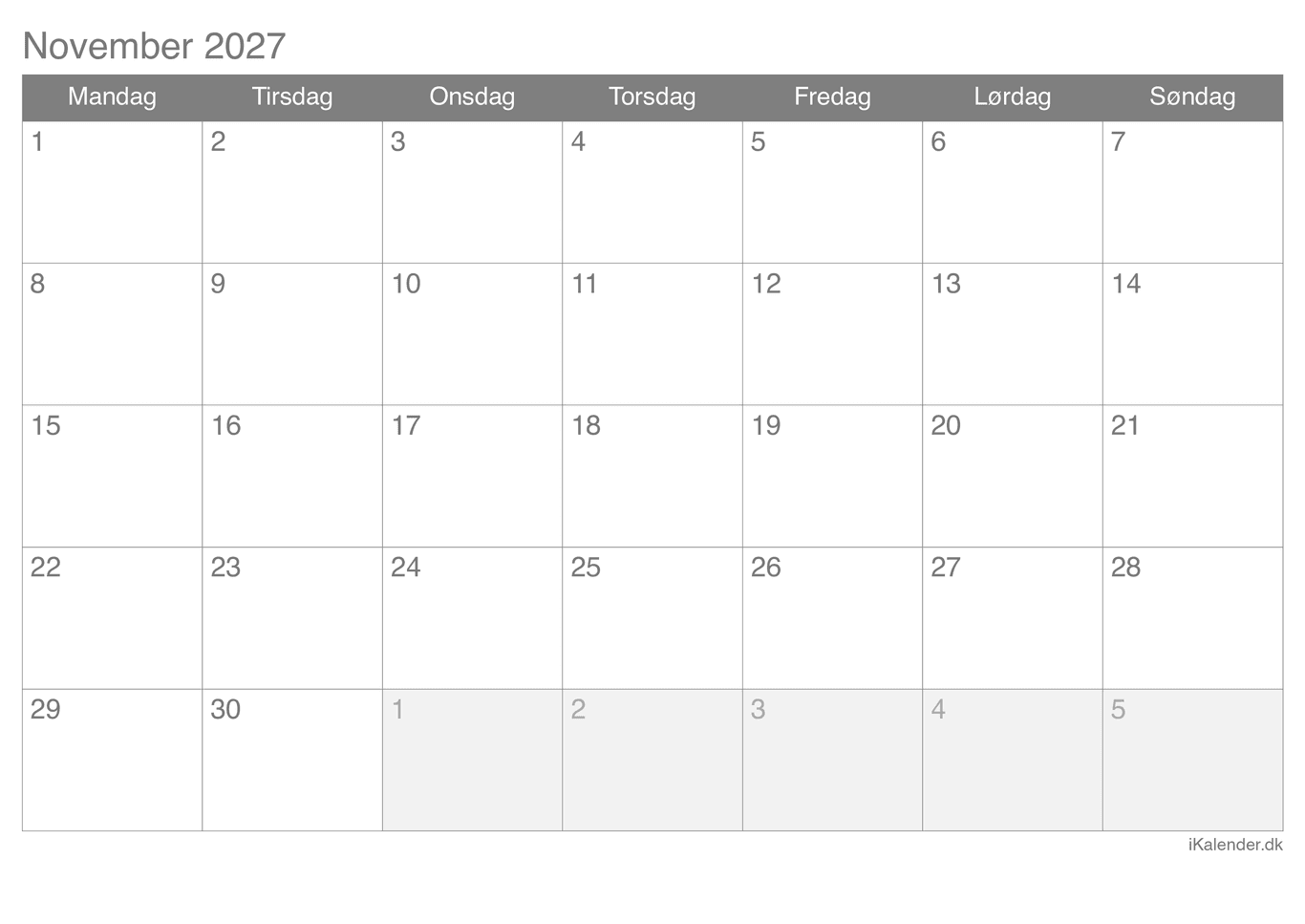 Kalender november 2027