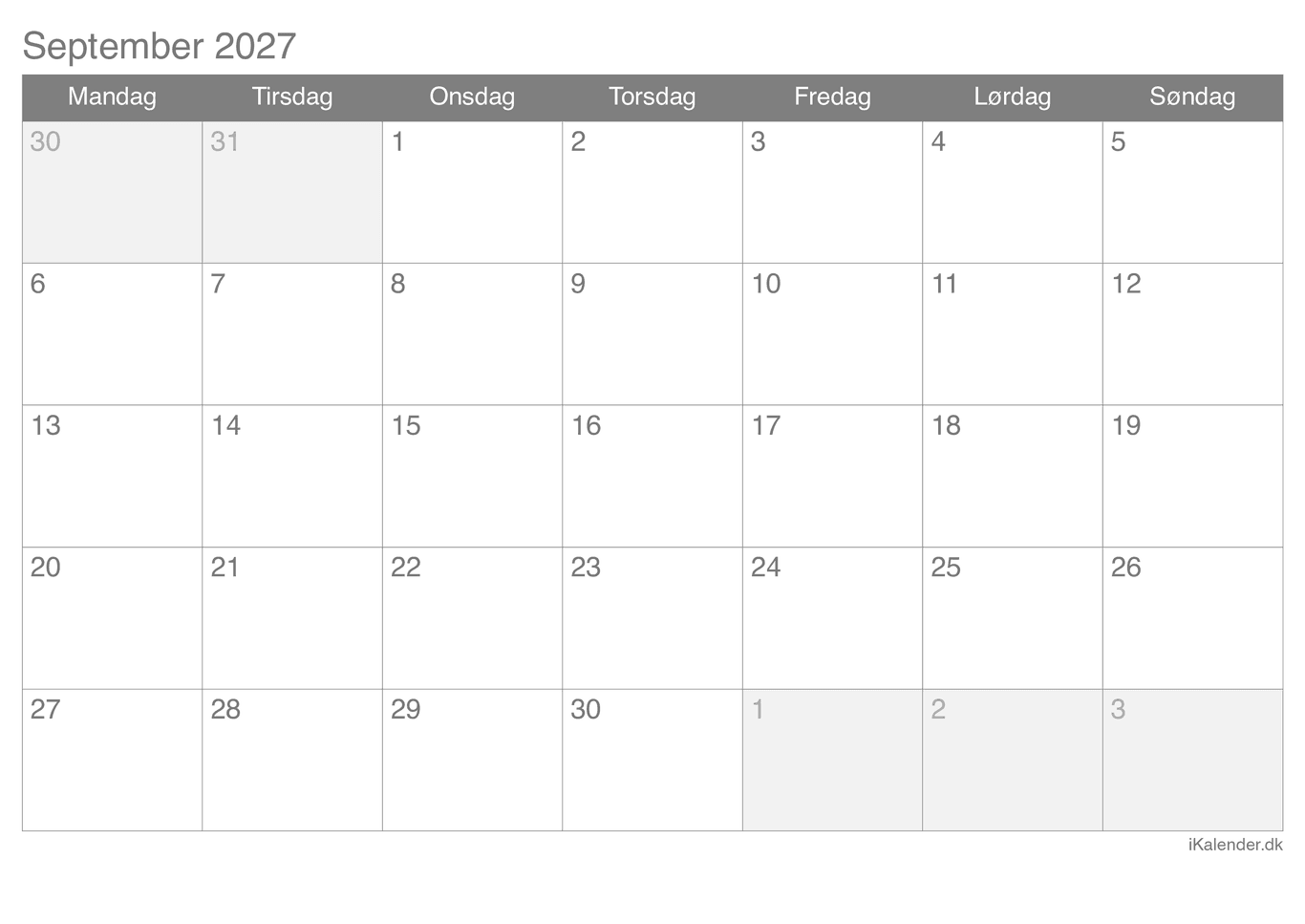Kalender september 2027
