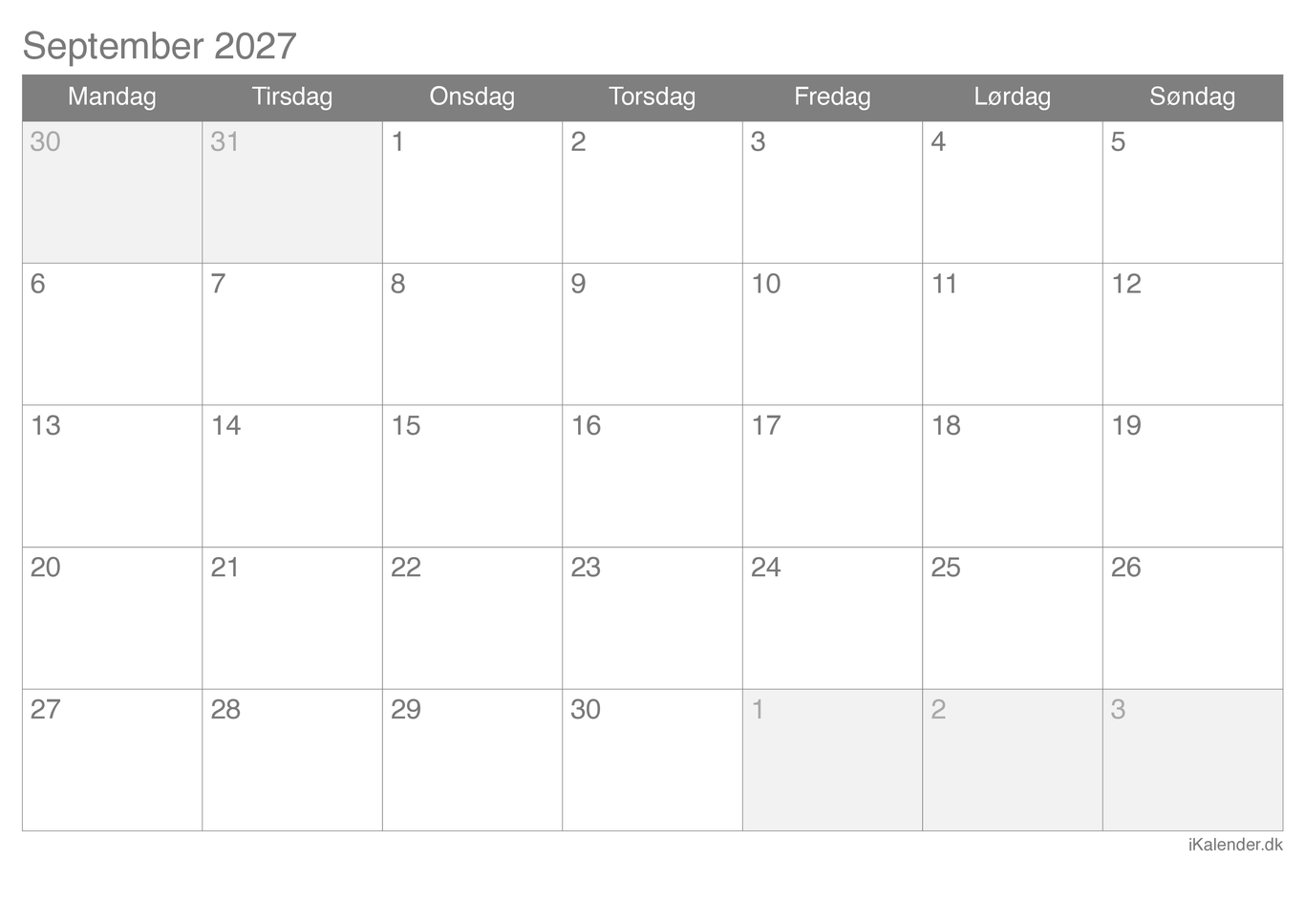 Kalender september 2027